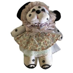 Applause Dolly Puppy Medium Dalmatian Dog Purple Floral Dress Stuffed Plush 8”